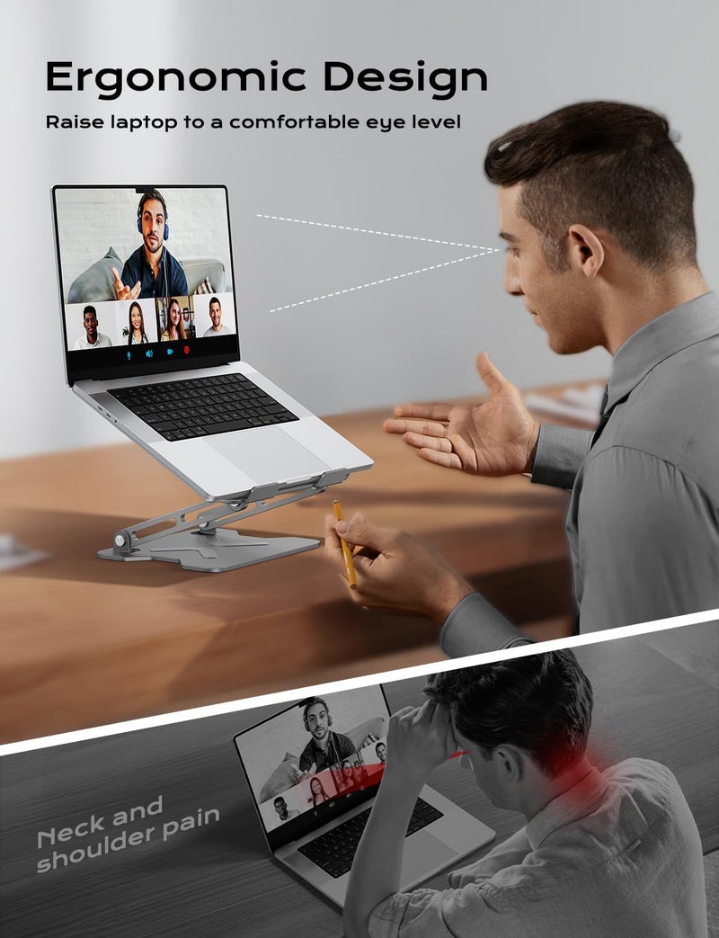 JCZT Foldable Laptop Stand for Desk, Adjustable Height Ergonomic Computer Stand, Portable Laptop Riser for MacBook Air Pro, All 10-16'' Notebooks Laptops, Grey - Image 2